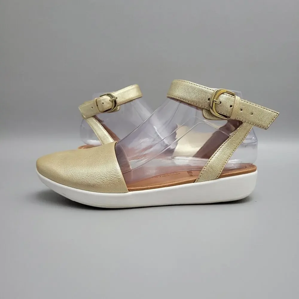 Fitflop Fit Flop Cova Womens Size 6 Ankle Strap Closed Toe Sandal Metallic Gold